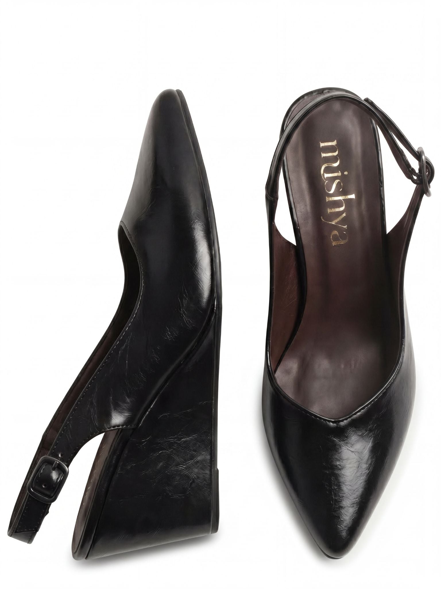 Pointed-Toe Leather Wedge Slingbacks 8cm in Black