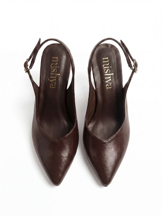 Pointed-Toe Leather Wedge Slingbacks 8cm in Brown