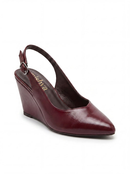 Pointed-Toe Leather Wedge Slingbacks 8cm in Burgundy