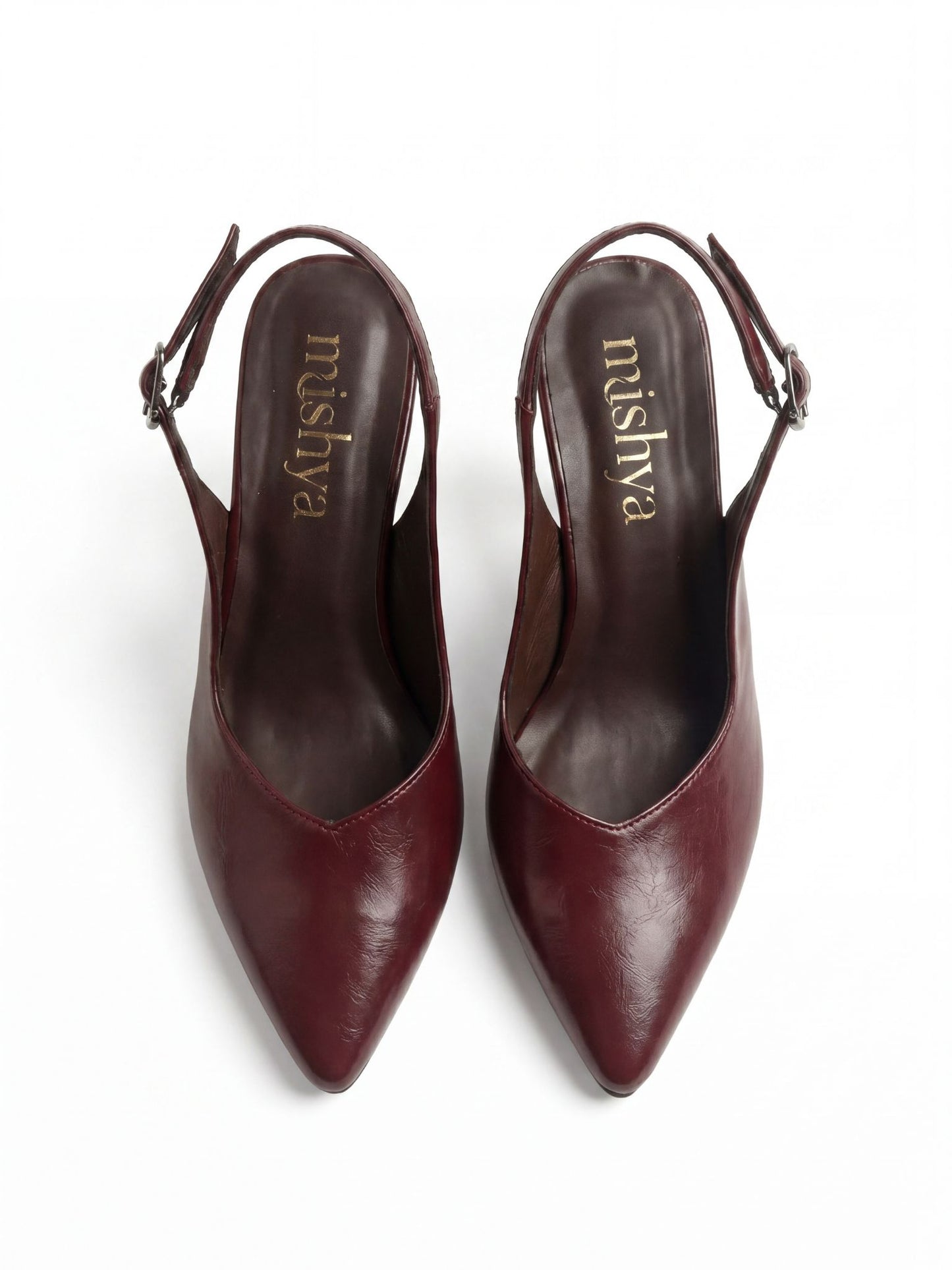 Pointed-Toe Leather Wedge Slingbacks 8cm in Burgundy