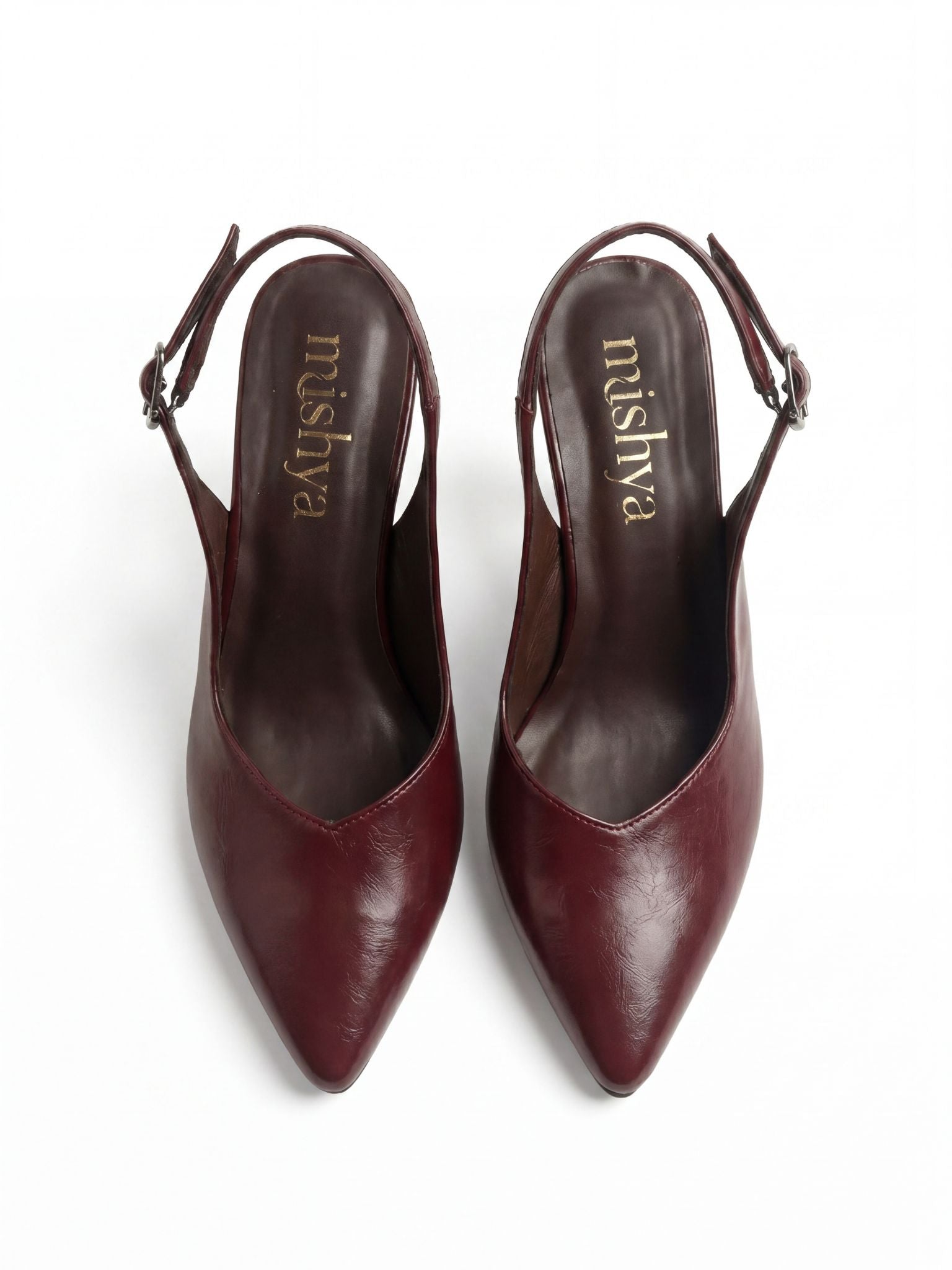 Pointed-Toe Leather Wedge Slingbacks 8cm in Burgundy