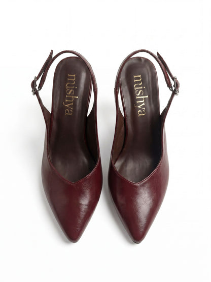 Pointed-Toe Leather Wedge Slingbacks 8cm in Burgundy