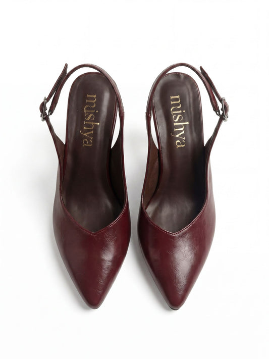Pointed-Toe Leather Wedge Slingbacks 8cm in Burgundy