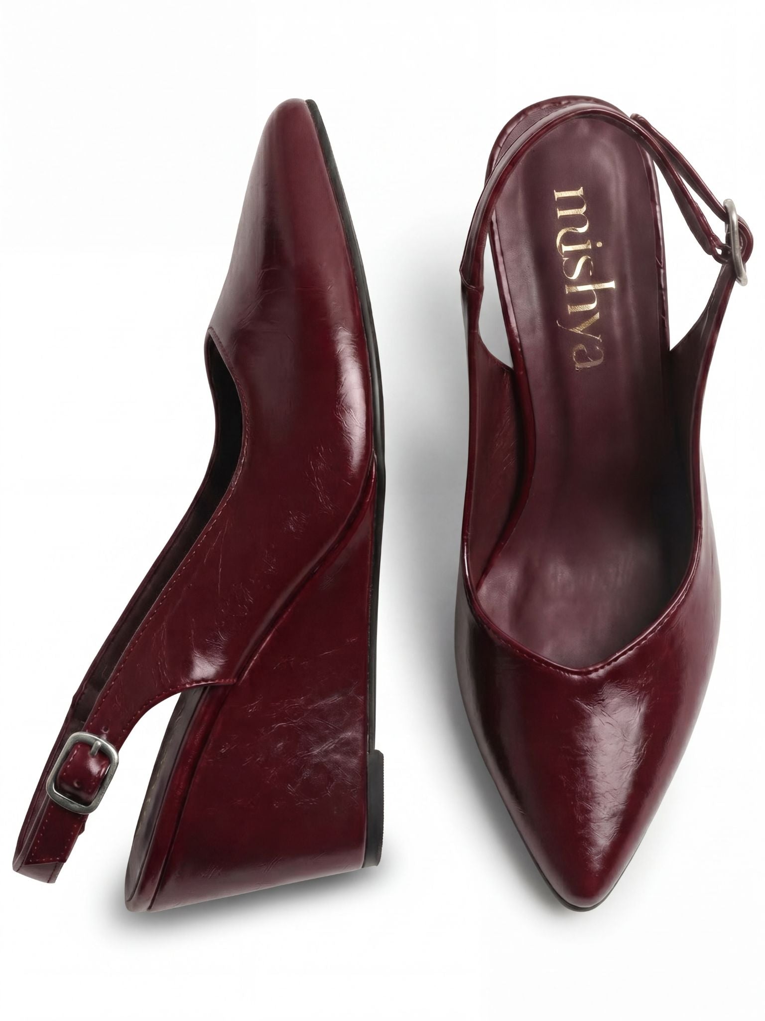 Pointed-Toe Leather Wedge Slingbacks 8cm in Burgundy