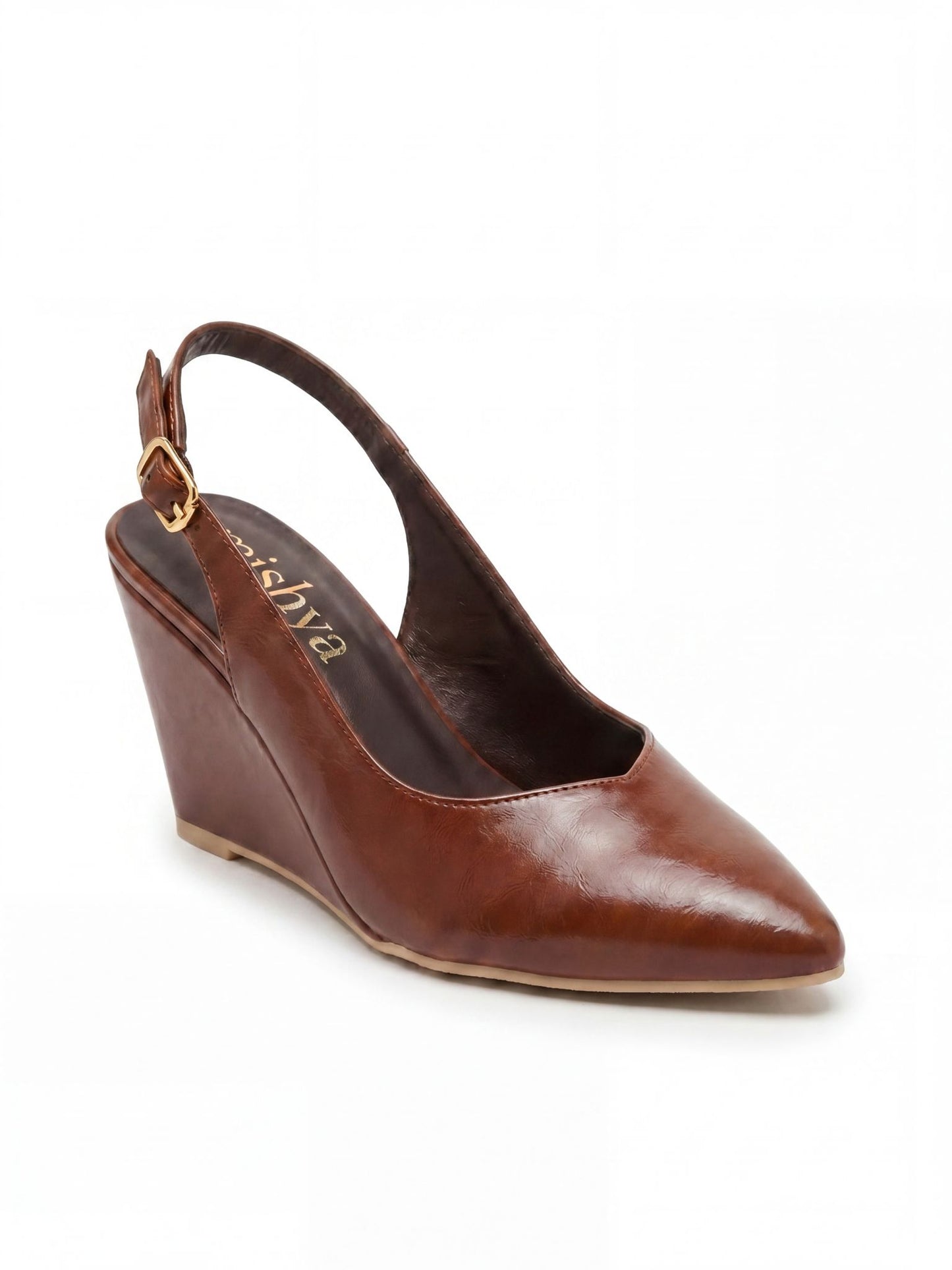 Pointed-Toe Leather Wedge Slingbacks 8cm in Camel
