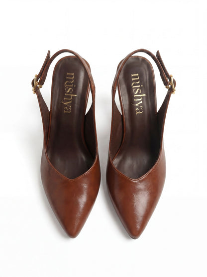 Pointed-Toe Leather Wedge Slingbacks 8cm in Camel