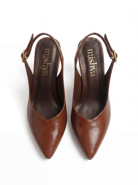Pointed-Toe Leather Wedge Slingbacks 8cm in Camel