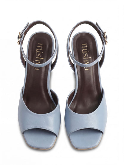 Leather Wedge Sandals 8cm in Baby Blue