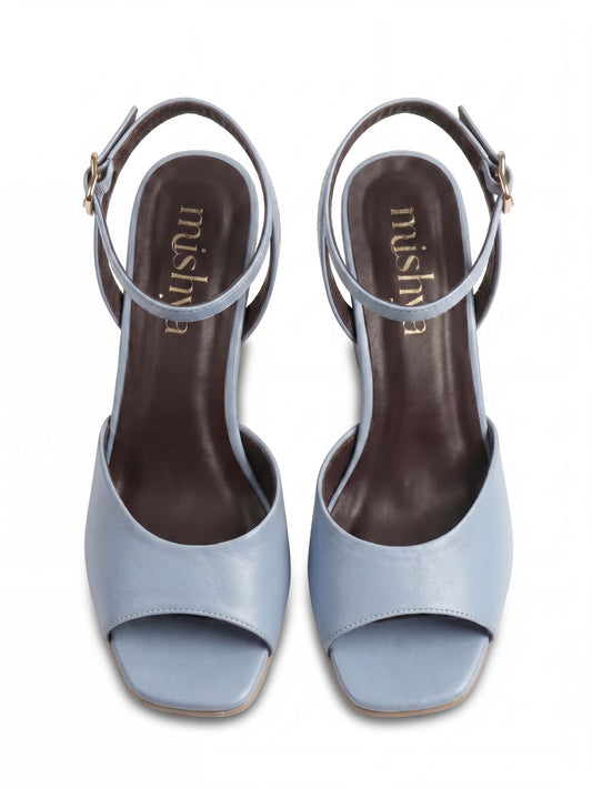 Leather Wedge Sandals 8cm in Baby Blue