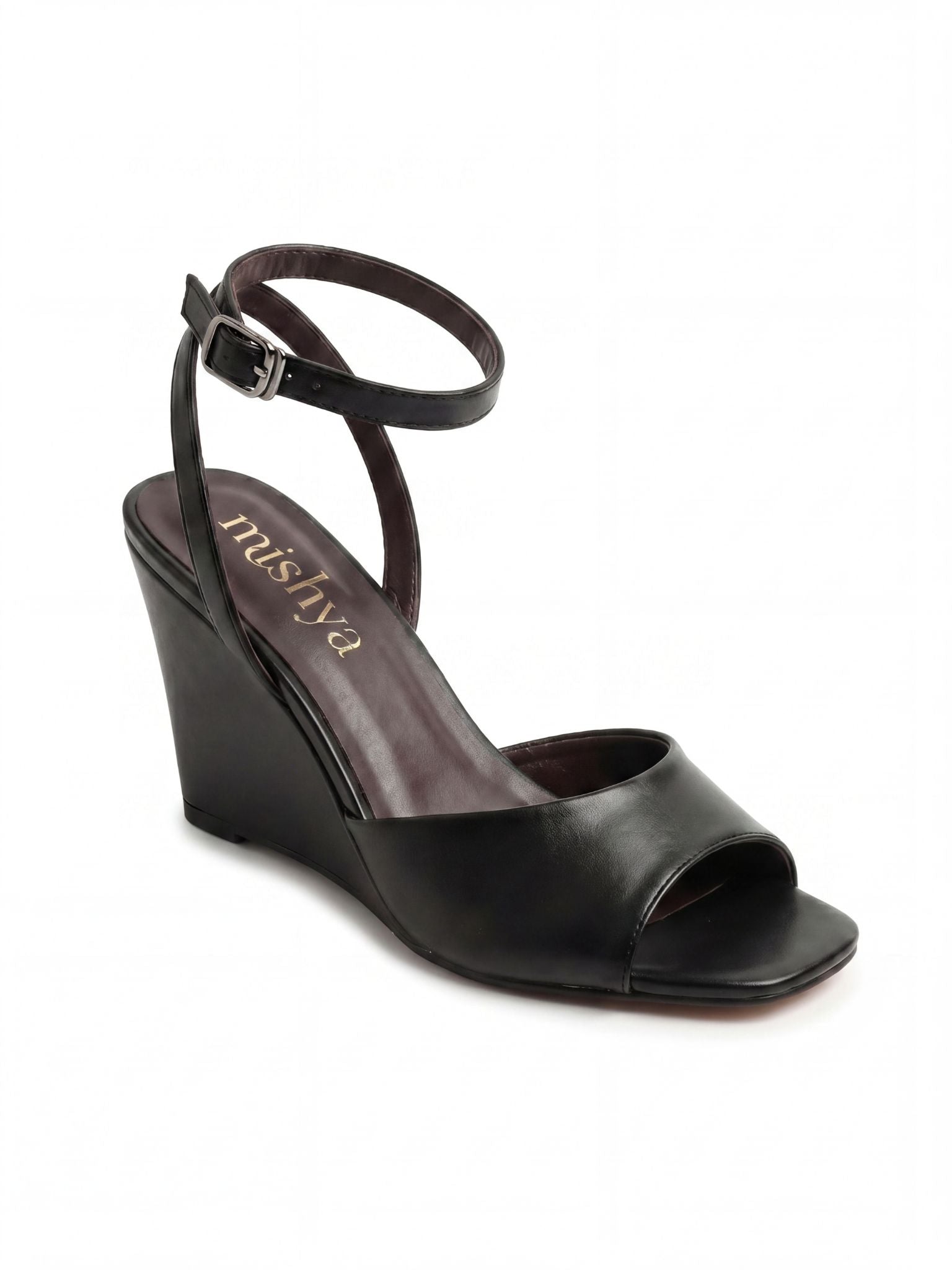 Leather Wedge Sandals 8cm in Black