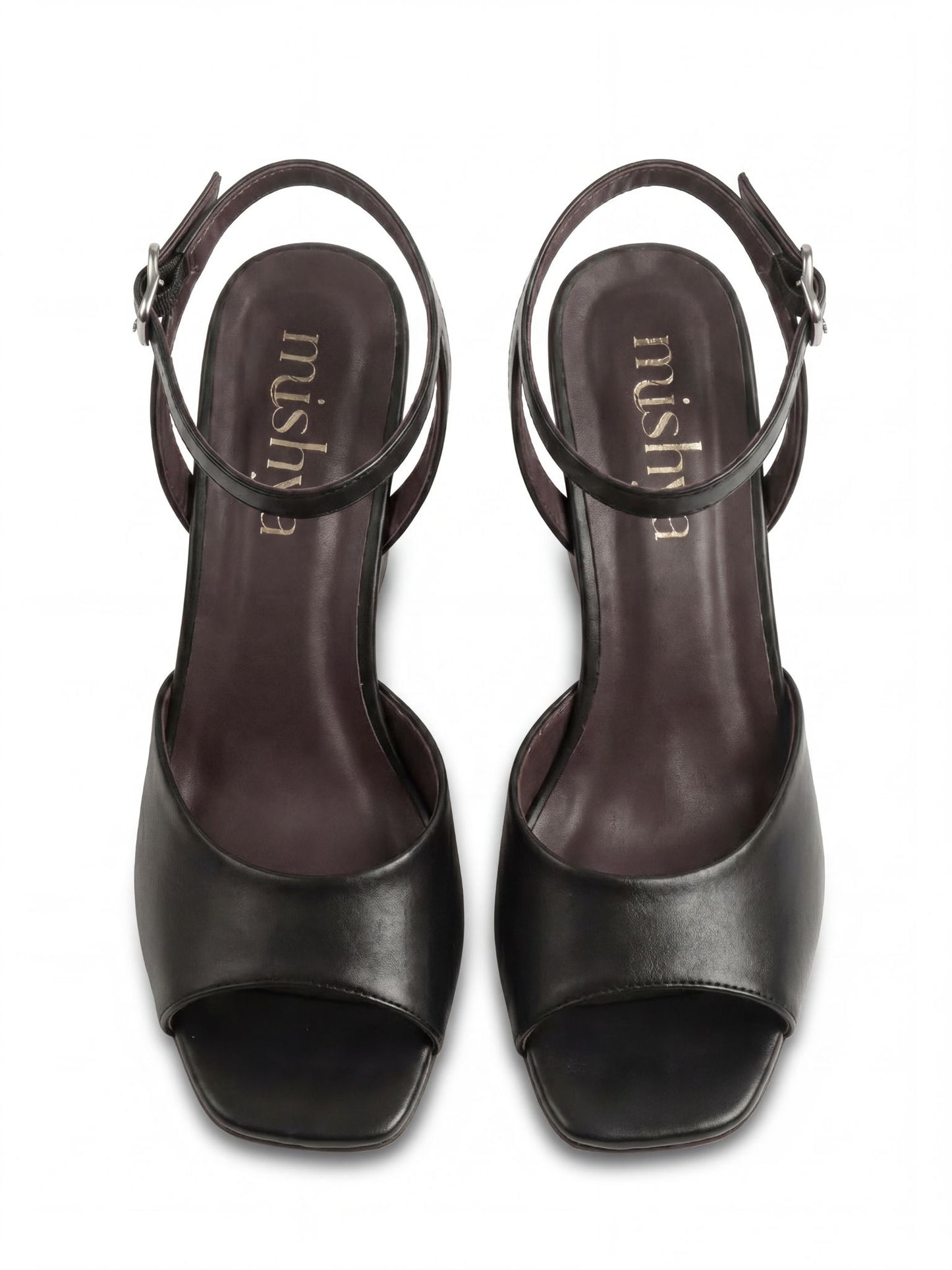 Leather Wedge Sandals 8cm in Black