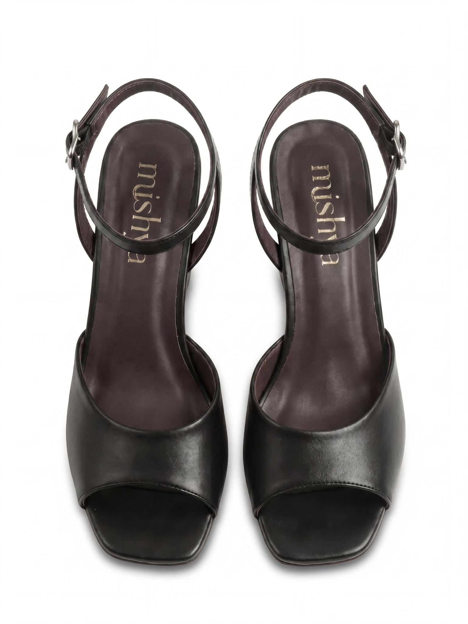 Leather Wedge Sandals 8cm in Black