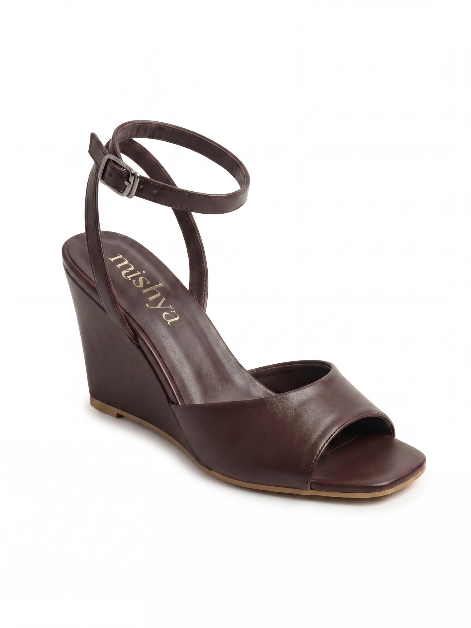 Leather Wedge Sandals 8cm in Brown