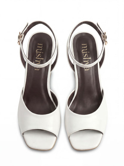 Leather Wedge Sandals 8cm in White